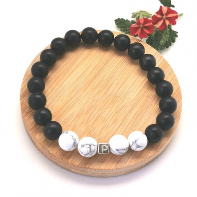 Bracelet perles femme Agate noire & Howlite personnalisable - Bijoux personnalisés pour femme