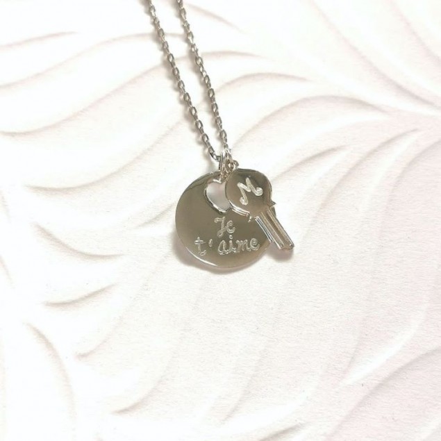 Collie pendentif cœur & clé personnalisé femme  - Argent