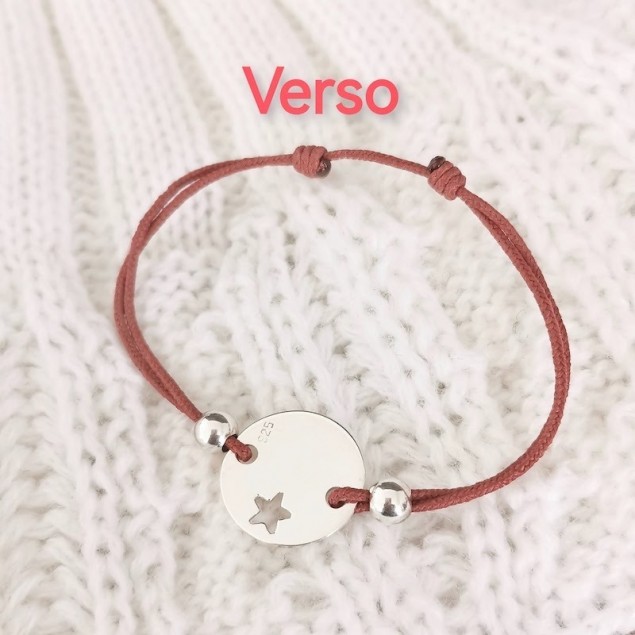 Bracelet personnalisé jeton ajouré étoile et perles- Argent