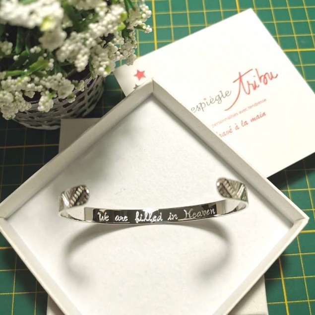 Jonc ethnique pour femme avec gravure intérieure - Argent - Bracelet personnalisé